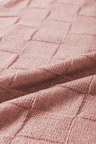 Dusty Pink Lattice Textured Knit Short Sleeve Sweater