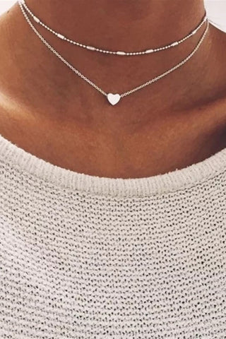 Silver Heart Shaped Layered Chain Necklace