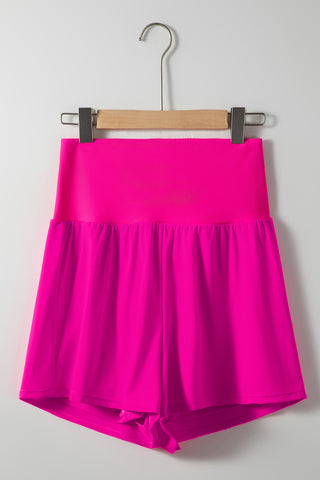 Rose Red Pocketed Wide Waistband Swim Shorts