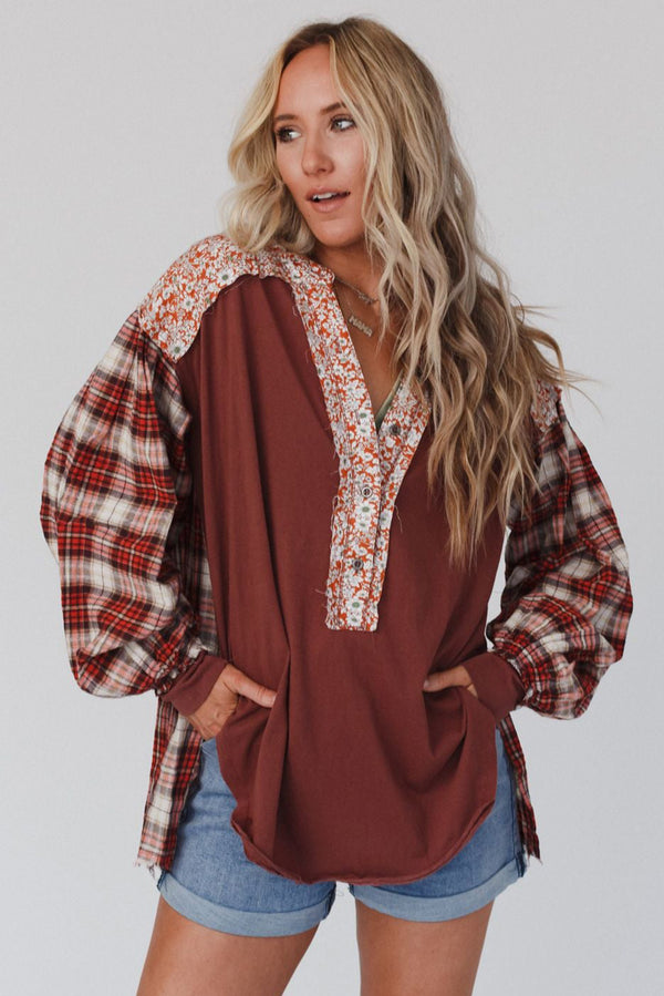 Red Plaid Patchwork Top
