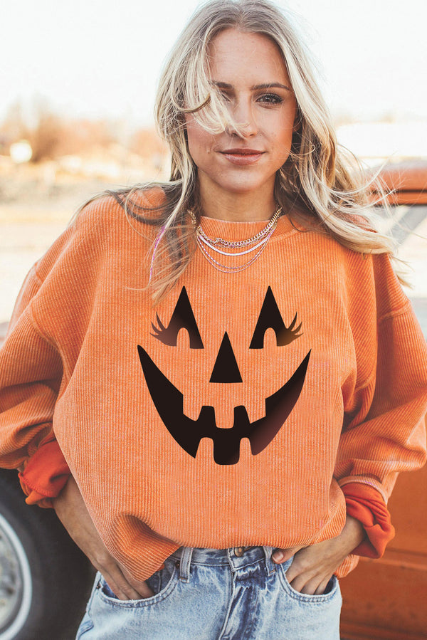 Orange Pumpkin Smile Face Graphic Sweatshirt