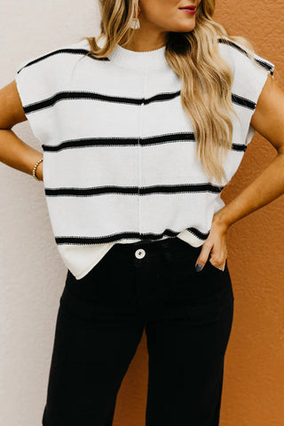 White Striped Batwing Sleeve Sweater Tee