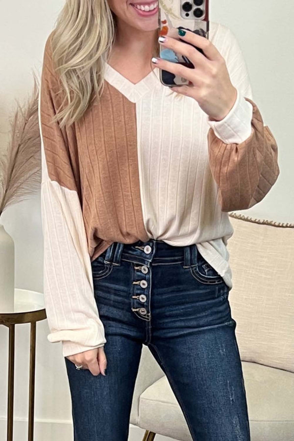 Color Block Ribbed Top