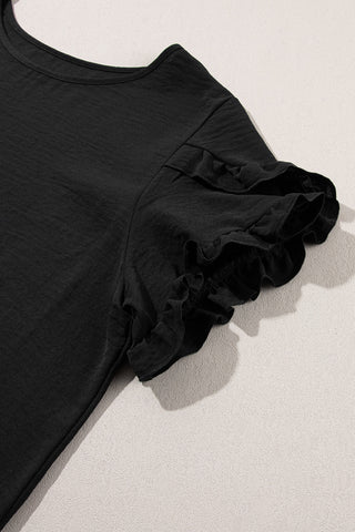 Black Ruffled Short Sleeve Plus Size Top