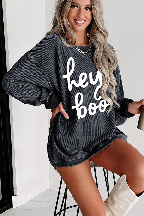 Gray hey boo Graphic Corded Halloween Sweatshirt