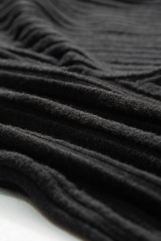 Black Solid Color Ribbed Short Sleeve Wide Leg Jumpsuit