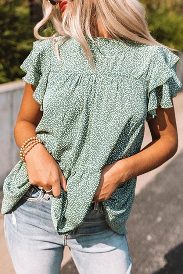 Green Spotted Ruffle Blouse